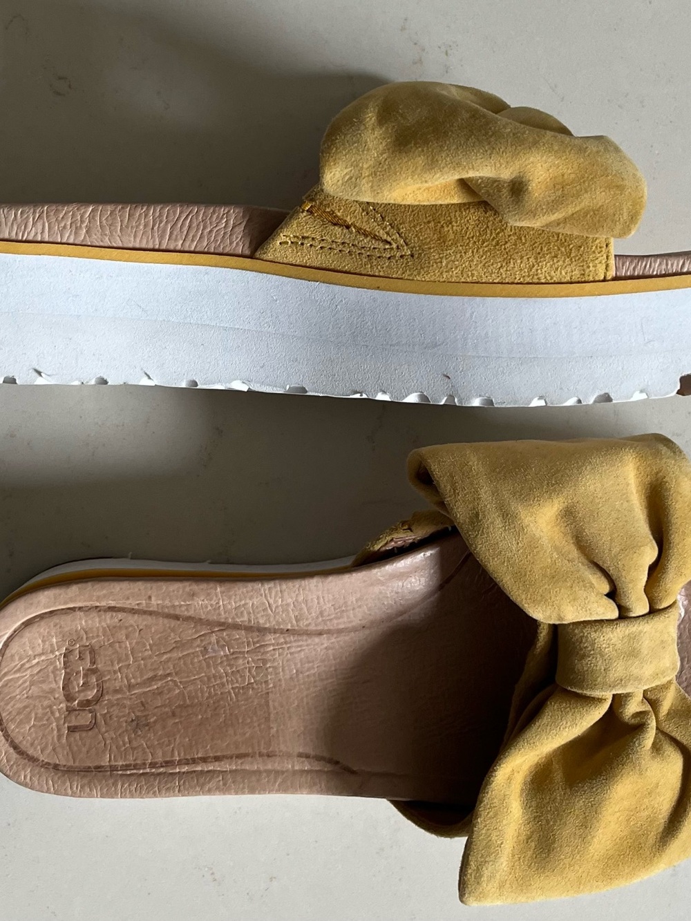 UGG Women's Yellow Suede Bow Slides - Picture 2 of 3